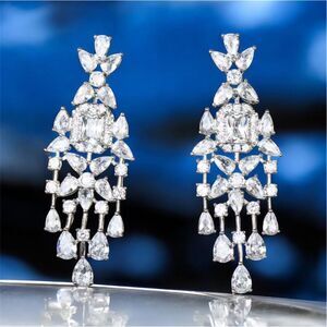 Diamond Crystal  Silver Chandelier Earrings
